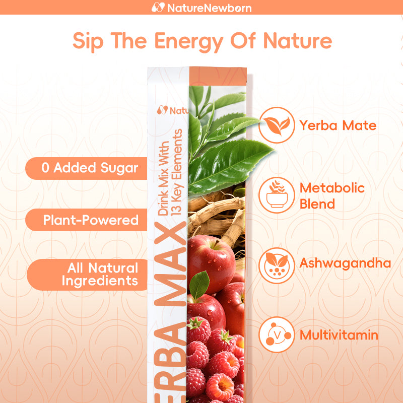 Yerba Max Drink Mix With 13 Key Elements| 0 Added Sugar| 100% All Natural Ingredients| 20 Sticks| Instant Drink Powder| Metabolism and Gut Health Made Simple