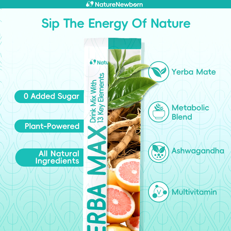 Yerba Max Drink Mix With 13 Key Elements| 0 Added Sugar| 100% All Natural Ingredients| 20 Sticks| Instant Drink Powder| Metabolism and Gut Health Made Simple