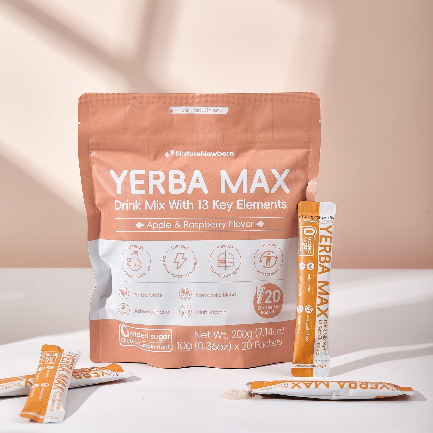 Yerba Max Drink Mix With 13 Key Elements| 0 Added Sugar| 100% All Natural Ingredients| 20 Sticks| Instant Drink Powder| Metabolism and Gut Health Made Simple