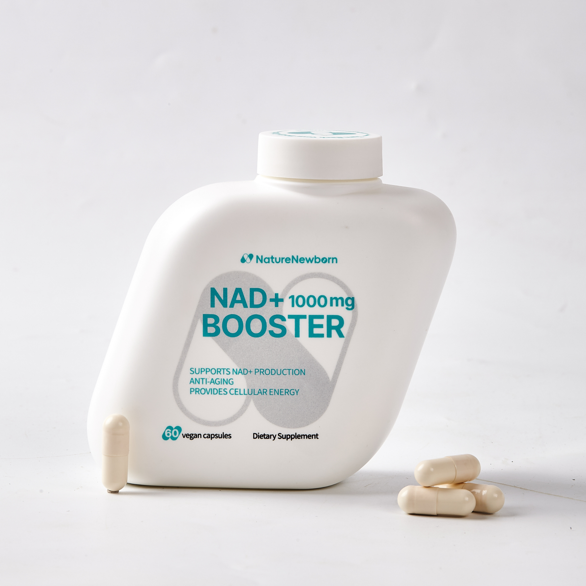 NatureNewborn NAD+ 1000 mg Booster supplement bottle on a white background