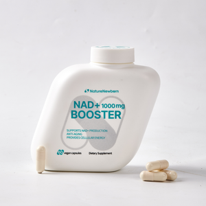 NatureNewborn NAD+ 1000 mg Booster supplement bottle on a white background